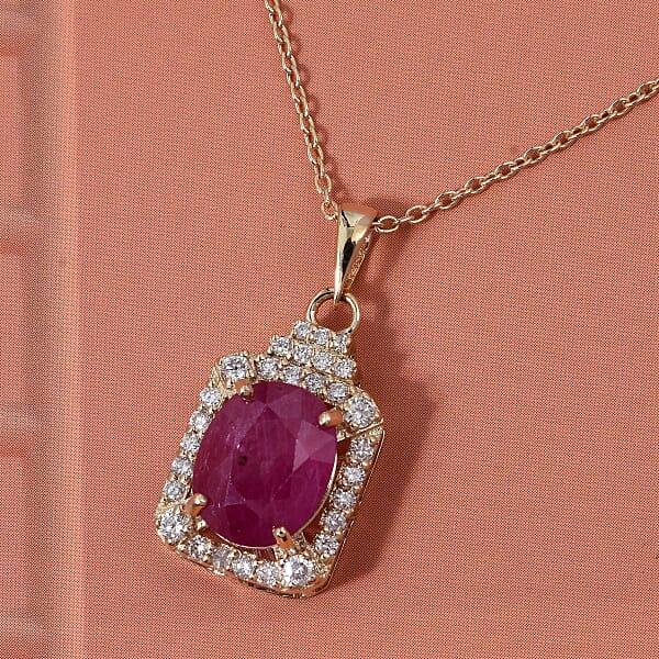 Luxoro AAA Montepuez Ruby Diamond Pendant Necklace In 10K Yellow Gold 3.30 Ctw (18 Inches)