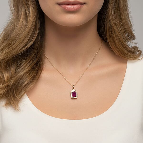 Luxoro AAA Montepuez Ruby Diamond Pendant Necklace In 10K Yellow Gold 3.30 Ctw (18 Inches)