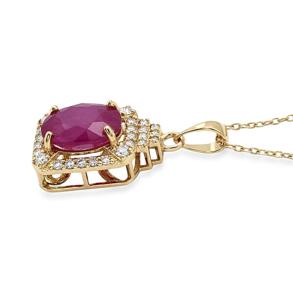 Luxoro AAA Montepuez Ruby Diamond Pendant Necklace In 10K Yellow Gold 3.30 Ctw (18 Inches)