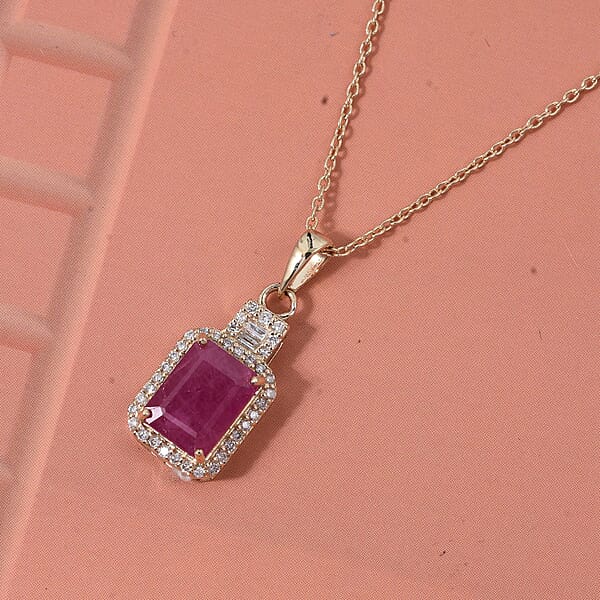 Luxoro AAA Montepuez Ruby Diamond Pendant Necklace In 10K Yellow Gold 2.50 Ctw (18 Inches)