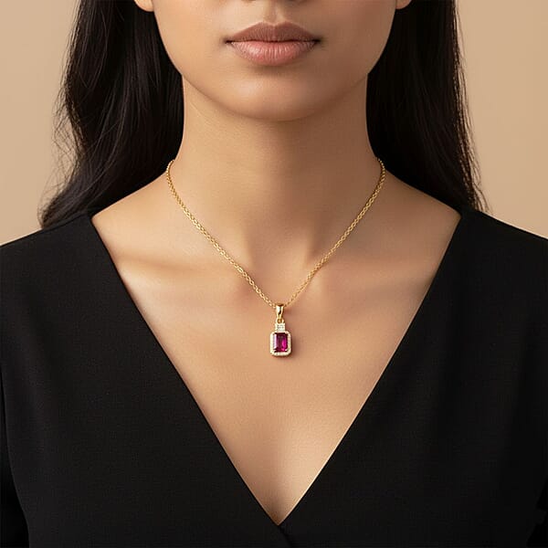 Luxoro AAA Montepuez Ruby Diamond Pendant Necklace In 10K Yellow Gold 2.50 Ctw (18 Inches)