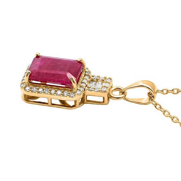 Luxoro AAA Montepuez Ruby Diamond Pendant Necklace In 10K Yellow Gold 2.50 Ctw (18 Inches)