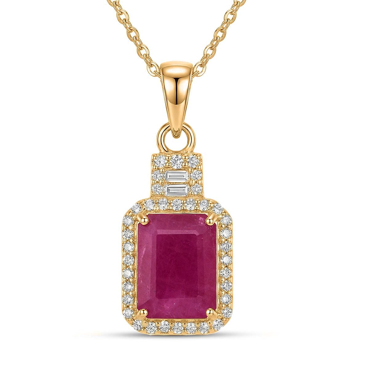 Luxoro AAA Montepuez Ruby Diamond Pendant Necklace in 10K Yellow Gold 2.50 ctw (18 Inches)