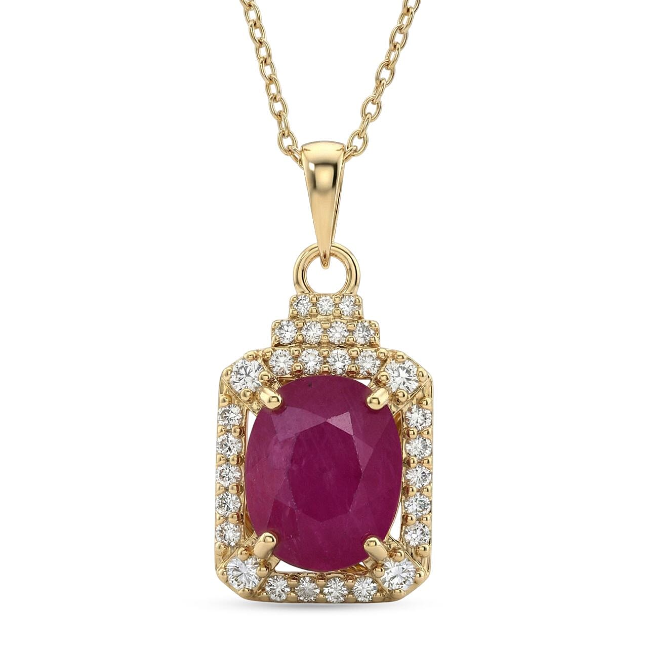 Luxoro AAA Montepuez Ruby Diamond Pendant Necklace in 10K Yellow Gold 3.30 ctw (18 Inches)