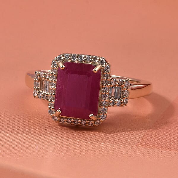 Luxoro AAA Montepuez Ruby Diamond Ring In 10K Yellow Gold 2.60 Ctw