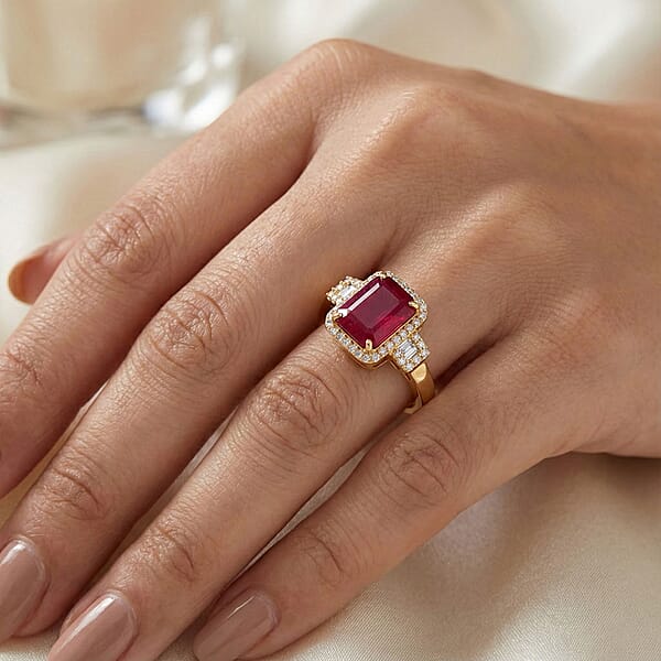 Luxoro AAA Montepuez Ruby Diamond Ring In 10K Yellow Gold 2.60 Ctw