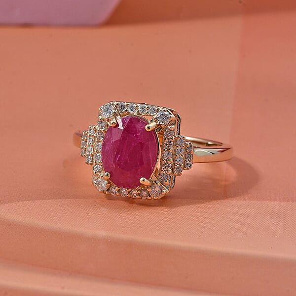 Luxoro AAA Montepuez Ruby Diamond Ring In 10K Yellow Gold 3.35 Ctw