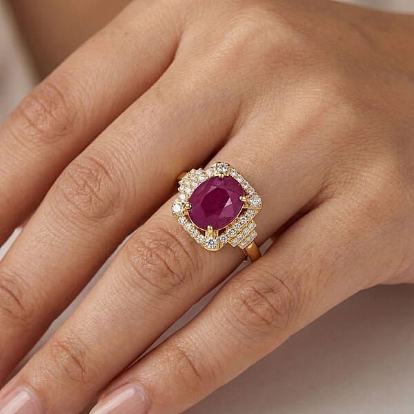 Luxoro AAA Montepuez Ruby Diamond Ring In 10K Yellow Gold 3.35 Ctw