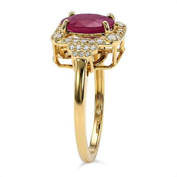 Luxoro AAA Montepuez Ruby Diamond Ring In 10K Yellow Gold 3.35 Ctw