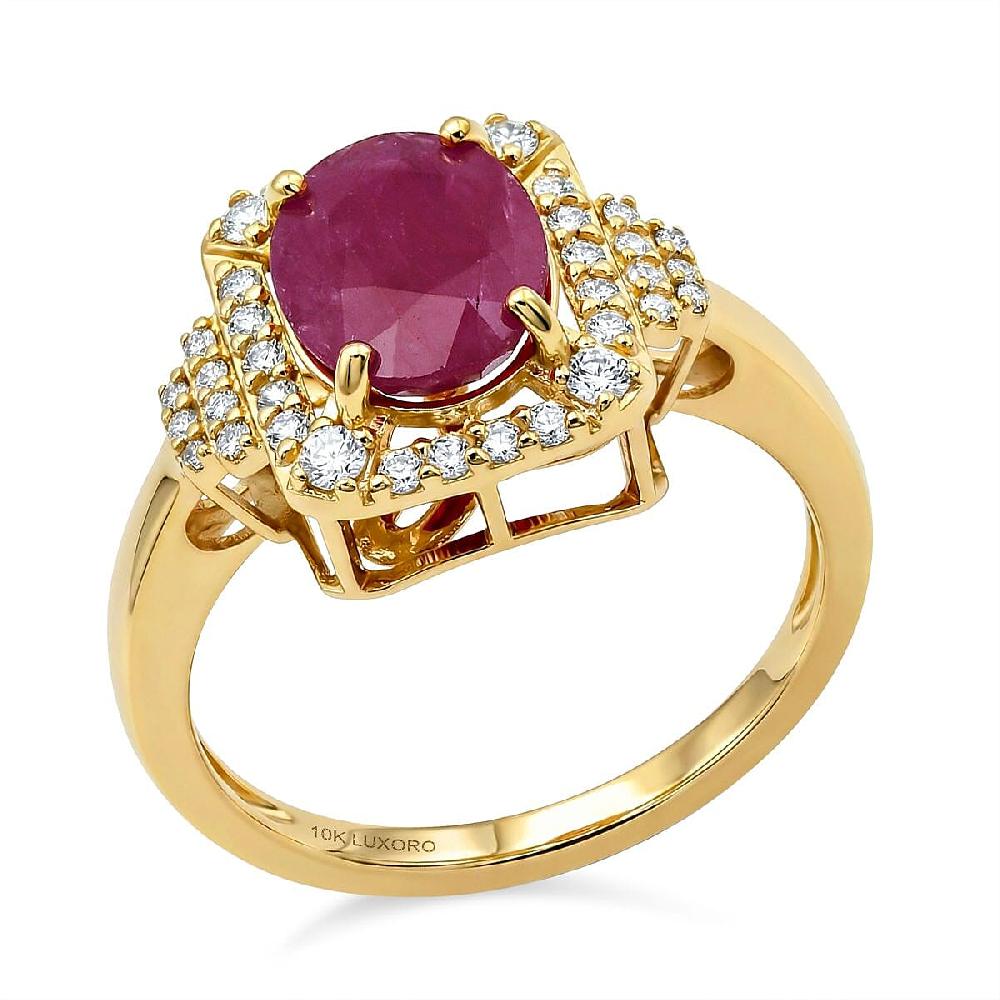 Luxoro AAA Montepuez Ruby Diamond Ring in 10K Yellow Gold 3.35 ctw