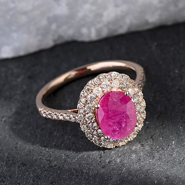 Luxoro AAA Montepuez Ruby Diamond Ring In 14K Rose Gold 2.85 Ctw
