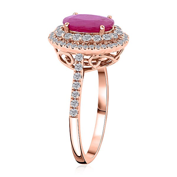 Luxoro AAA Montepuez Ruby Diamond Ring In 14K Rose Gold 2.85 Ctw