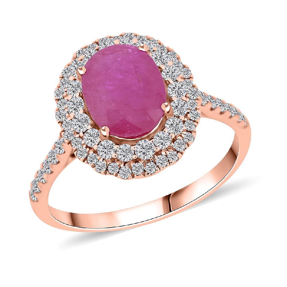 Luxoro AAA Montepuez Ruby Diamond Ring in 14K Rose Gold 2.85 ctw