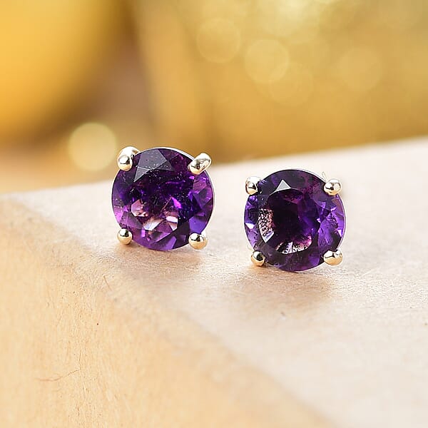 Luxoro AAA Moroccan Amethyst 1.60 Ctw Solitaire Stud Earrings In 10K Yellow Gold