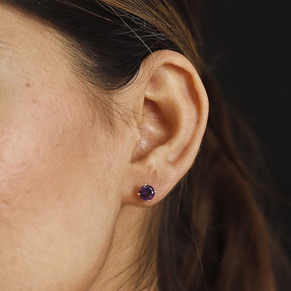 Luxoro AAA Moroccan Amethyst 1.60 Ctw Solitaire Stud Earrings In 10K Yellow Gold
