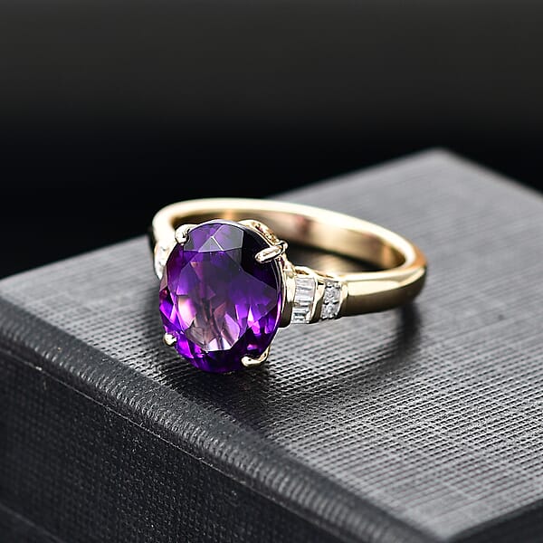 Luxoro AAA Moroccan Amethyst And Diamond I2 4.70 Ctw Ring In 10K Yellow Gold 4.40 Grams