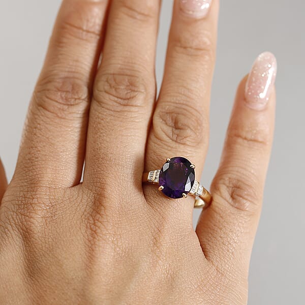 Luxoro AAA Moroccan Amethyst And Diamond I2 4.70 Ctw Ring In 10K Yellow Gold 4.40 Grams