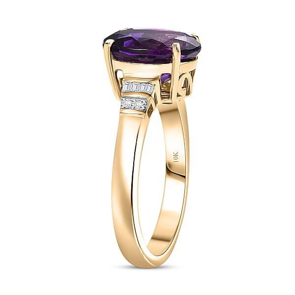 Luxoro AAA Moroccan Amethyst And Diamond I2 4.70 Ctw Ring In 10K Yellow Gold 4.40 Grams