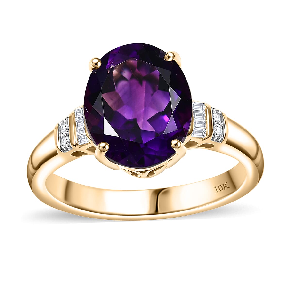 Luxoro AAA Moroccan Amethyst and Diamond I2 4.70 ctw Ring in 10K Yellow Gold 4.40 Grams