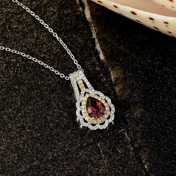 Luxoro AAA Morro Redondo Pink Tourmaline I2 Natural Yellow And White Diamond 1.40 Ctw Blushfire Pendant Necklace In 10K White Gold 18 Inches