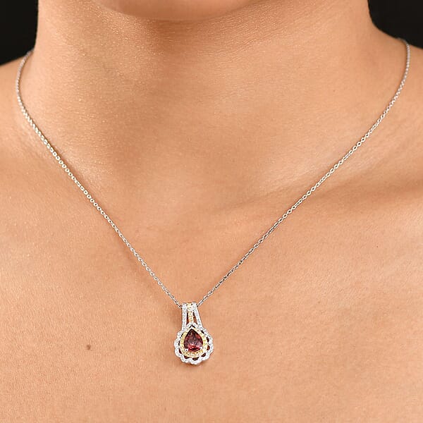 Luxoro AAA Morro Redondo Pink Tourmaline I2 Natural Yellow And White Diamond 1.40 Ctw Blushfire Pendant Necklace In 10K White Gold 18 Inches
