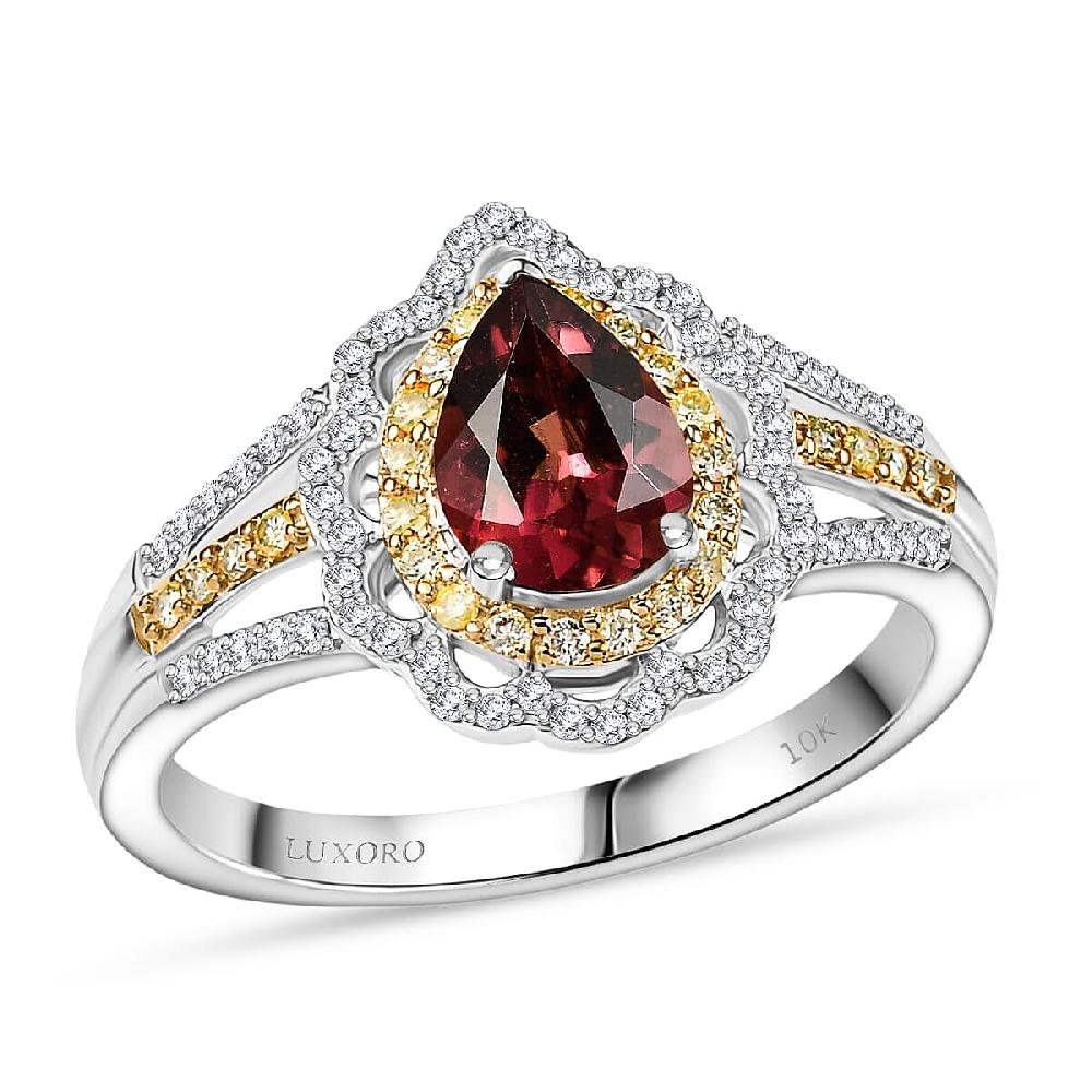 Luxoro AAA Morro Redondo Pink Tourmaline I2 Natural Yellow and White Diamond 1.70 ctw Blushfire Ring in 10K White Gold 4.60 Grams (Del. in 10-12 Days)