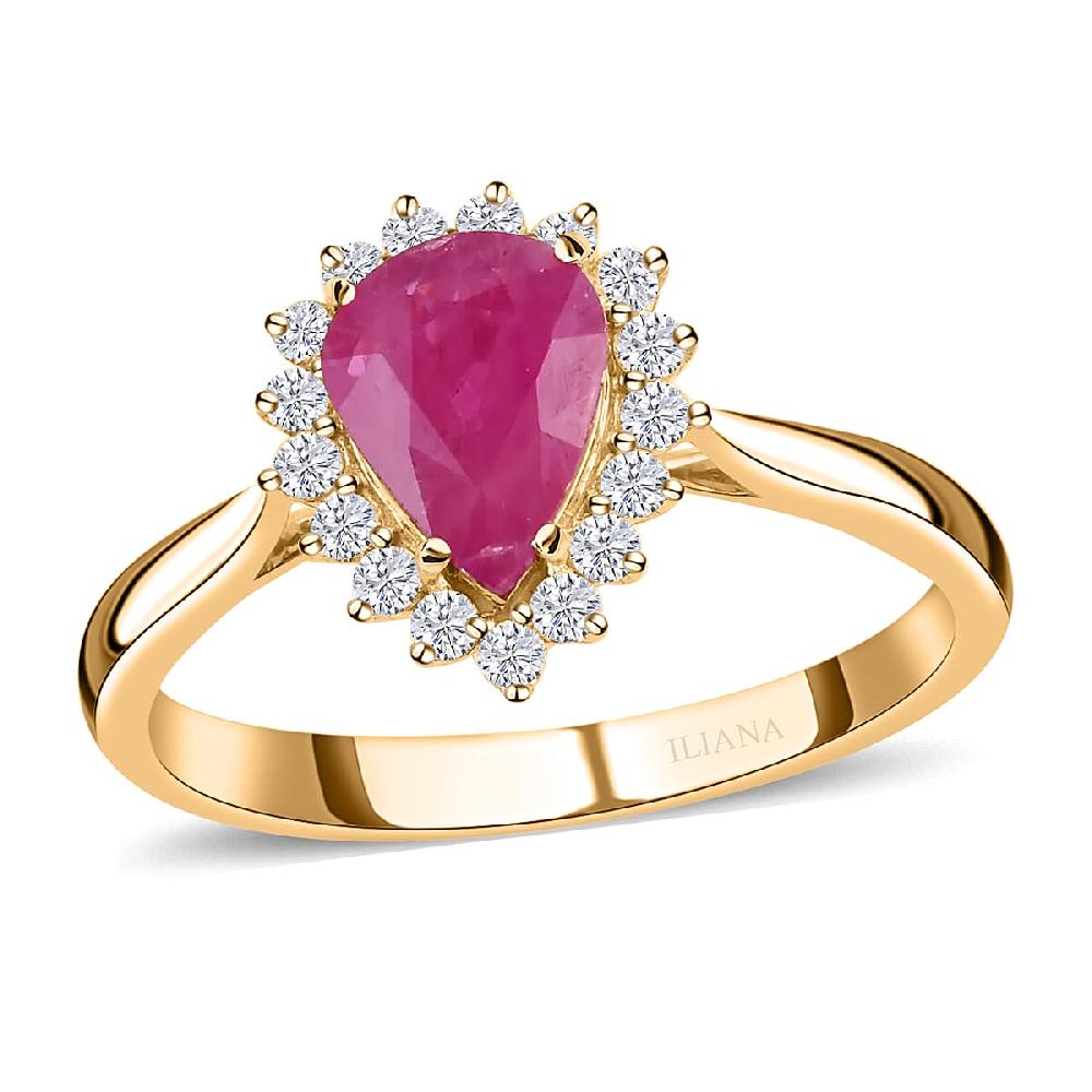 Luxoro AAA Mozambique Ruby and G-H I2 Diamond 1.38 ctw Ring in 14K Yellow Gold (Del. In 10-15 Days)