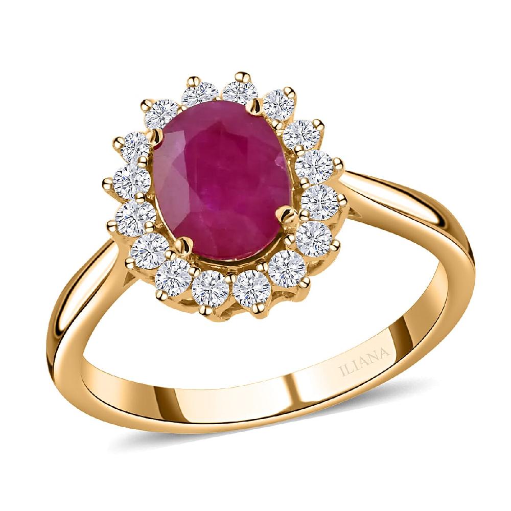 Luxoro AAA Mozambique Ruby and G-H I2 Diamond 1.79 ctw Ring in 14K Yellow Gold (Del. In 10-15 Days)