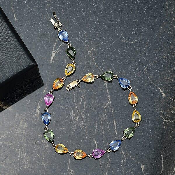 Luxoro AAA Multi Sapphire 13.00 Ctw Garden Of Light Bracelet In 10K Yellow Gold (7.25 In)