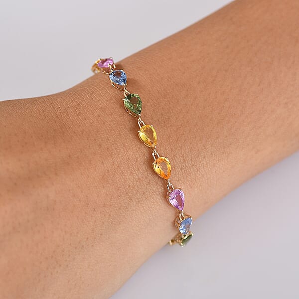 Luxoro AAA Multi Sapphire 13.00 Ctw Garden Of Light Bracelet In 10K Yellow Gold (7.25 In)