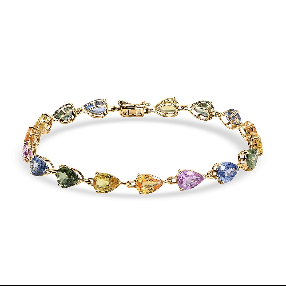 Luxoro AAA Multi Sapphire 13.00 ctw Garden of Light Bracelet in 10K Yellow Gold (7.25 In)