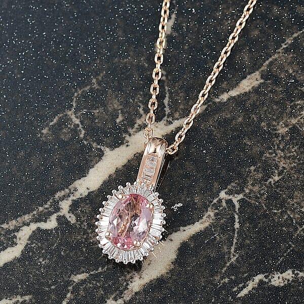 Luxoro AAA Narsipatnam Pink Spinel And I2 Diamond 1.15 Ctw Love's Embrace Pendant Necklace In 10K Rose Gold 20 Inches