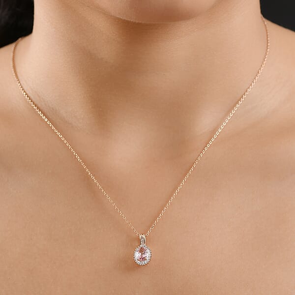 Luxoro AAA Narsipatnam Pink Spinel And I2 Diamond 1.15 Ctw Love's Embrace Pendant Necklace In 10K Rose Gold 20 Inches