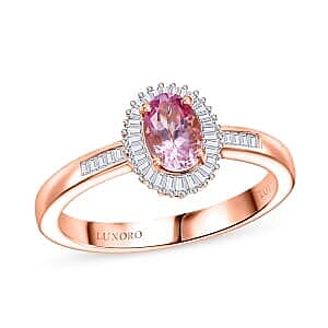 Luxoro AAA Narsipatnam Pink Spinel Diamond Ring in 10K Rose Gold 1.15 ctw