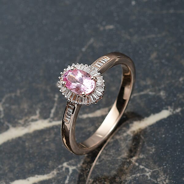 Luxoro AAA Narsipatnam Pink Spinel Diamond Ring In 10K Rose Gold 1.15 Ctw