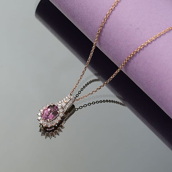 Luxoro AAA Narsipatnam Purple Spinel And G-H I2 Diamond 1.25 Ctw Sunburst Pendant Necklace In 10K Rose Gold 20 Inches