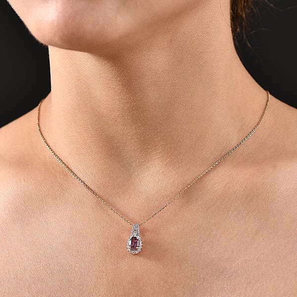 Luxoro AAA Narsipatnam Purple Spinel And G-H I2 Diamond 1.25 Ctw Sunburst Pendant Necklace In 10K Rose Gold 20 Inches