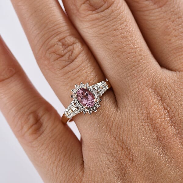 Luxoro AAA Narsipatnam Purple Spinel And G-H I2 Diamond 1.35 Ctw Sunburst Ring In 10K Rose Gold