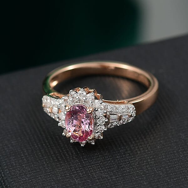 Luxoro AAA Narsipatnam Purple Spinel And G-H I2 Diamond 1.35 Ctw Sunburst Ring In 10K Rose Gold