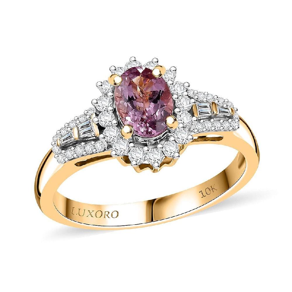 Luxoro AAA Narsipatnam Purple Spinel and G-H I2 Diamond 1.35 ctw Sunburst Ring in 10K Rose Gold