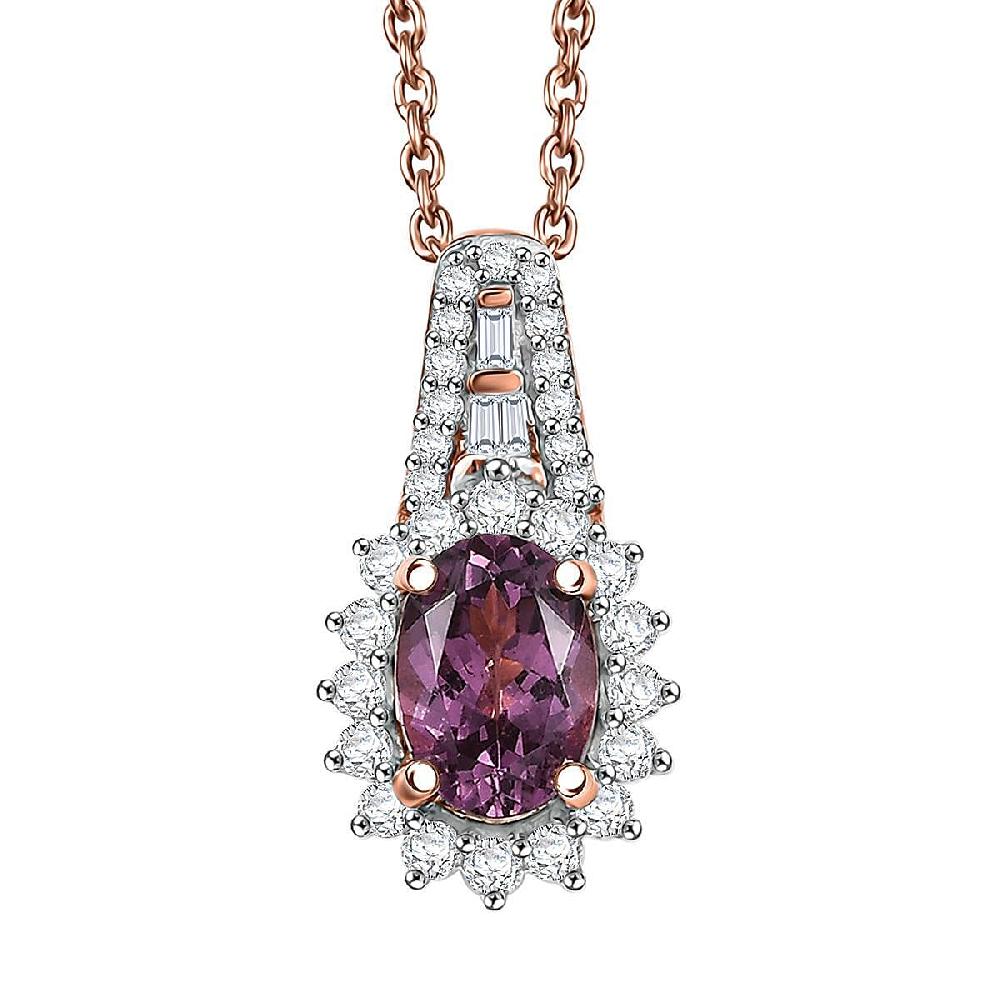 Luxoro AAA Narsipatnam Purple Spinel and G-H I2 Diamond 1.25 ctw Sunburst Pendant Necklace in 10K Rose Gold 20 Inches