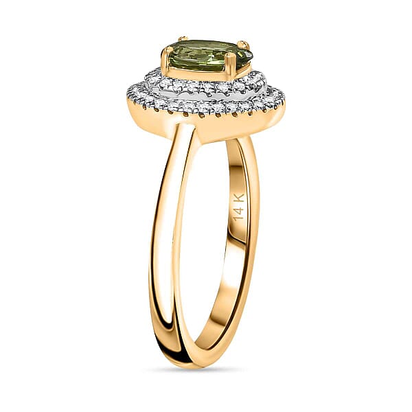Luxoro AAA Natural Arikanga Green Tourmaline Diamond Double Halo Ring In 14K Green Gold 1.00 Ctw