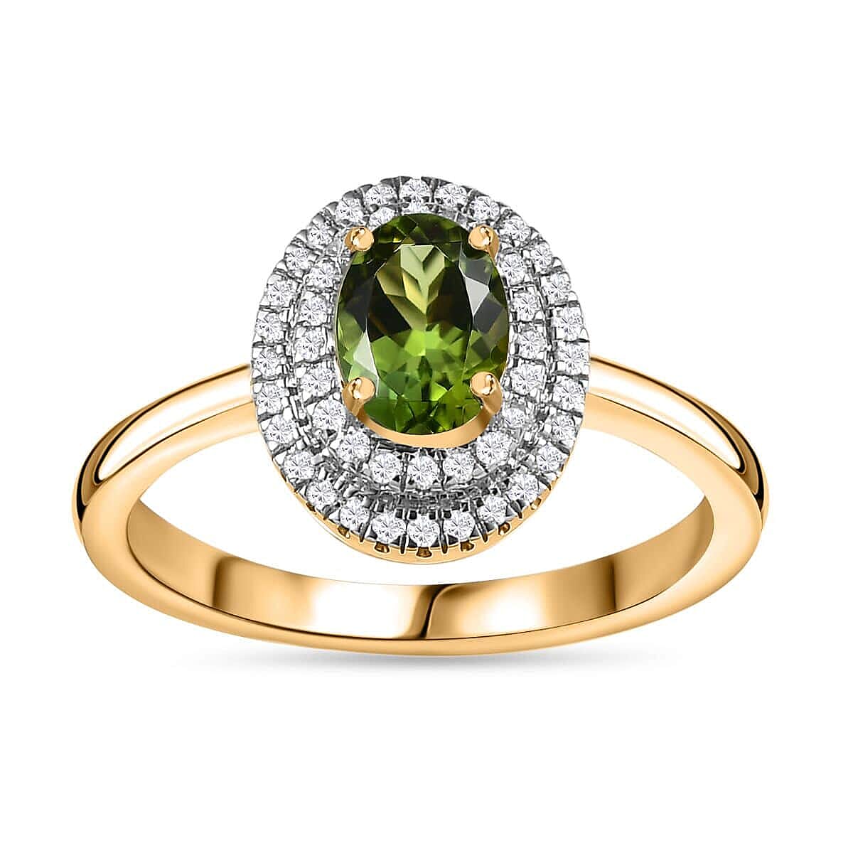 Luxoro AAA Natural Arikanga Green Tourmaline Diamond Double Halo Ring in 14K Green Gold 1.00 ctw