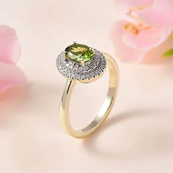 Luxoro AAA Natural Arikanga Green Tourmaline Diamond Double Halo Ring In 14K Green Gold 1.00 Ctw
