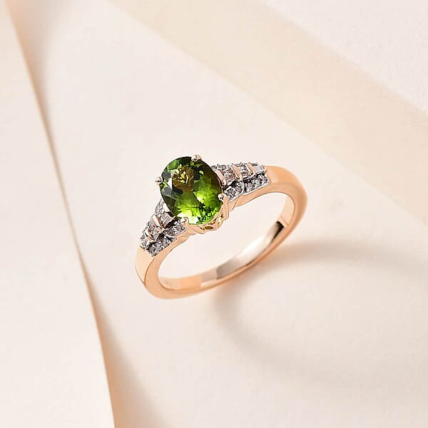 Luxoro AAA Natural Calabar Green Tourmaline And Diamond 1.40 Ctw Ring In 10K Rose Gold