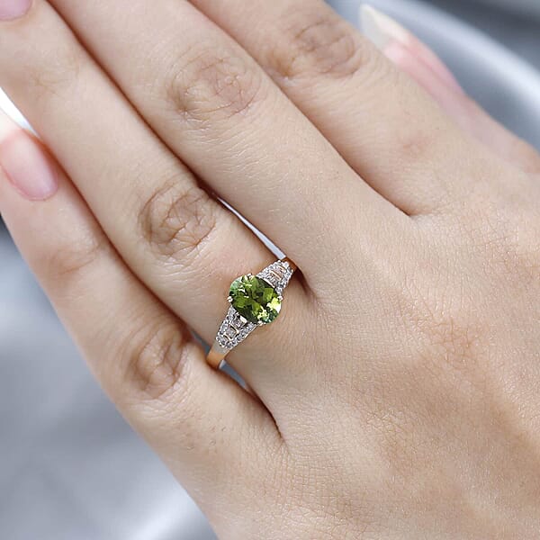 Luxoro AAA Natural Calabar Green Tourmaline And Diamond 1.40 Ctw Ring In 10K Rose Gold