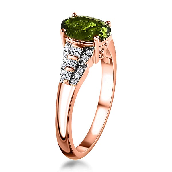 Luxoro AAA Natural Calabar Green Tourmaline And Diamond 1.40 Ctw Ring In 10K Rose Gold