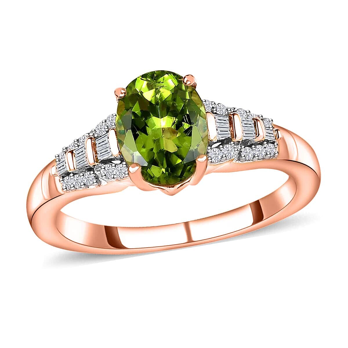 Luxoro AAA Natural Calabar Green Tourmaline and Diamond 1.40 ctw Ring in 10K Rose Gold