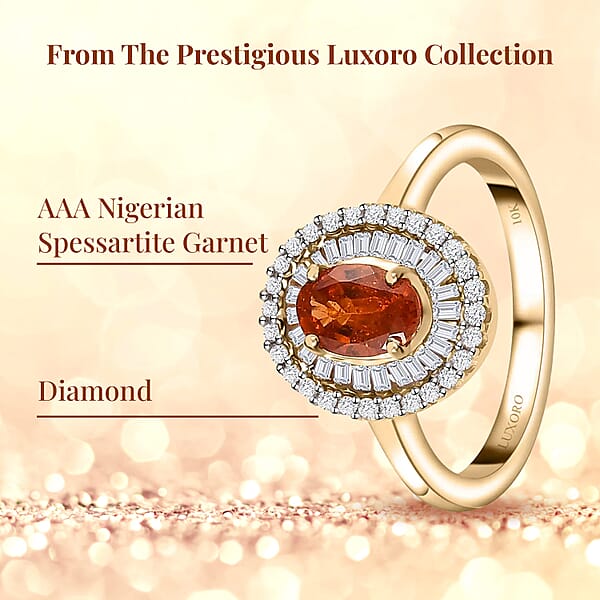 Luxoro AAA Nigerian Spessartite Garnet And Diamond 1.55 Ctw Double Halo Ring In 10K Yellow Gold