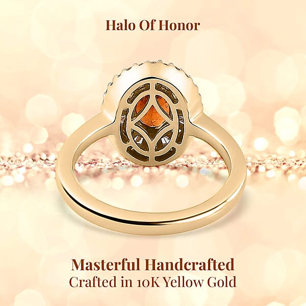 Luxoro AAA Nigerian Spessartite Garnet And Diamond 1.55 Ctw Double Halo Ring In 10K Yellow Gold